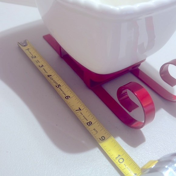 LARGE Christmas Decor Holiday Sleigh Ceramic & Iron Fruit Candy Bowl, Decor ~NEW - Picture 3 of 10